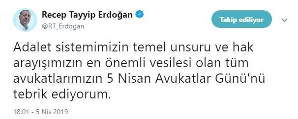 Erdoğan'dan Avukatlar Günü paylaşımı